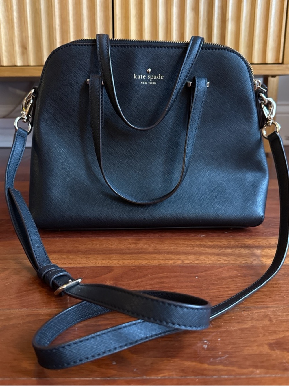 kate spade Black Leather Satchel with Removable Crossbody Strap